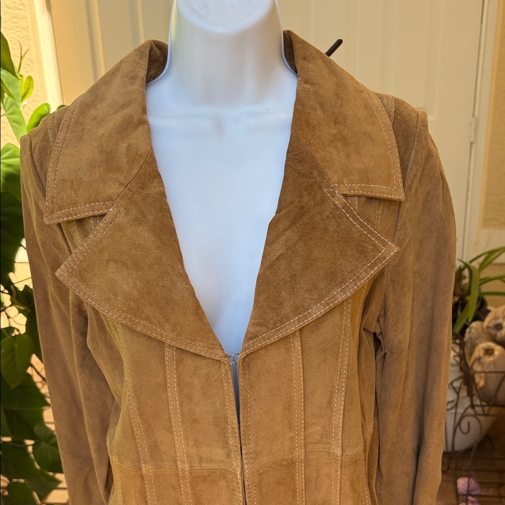 Wet Seal Camel/Tan Suede Leather Duster Lightweight Coat Sz M - Picture 5 of 6